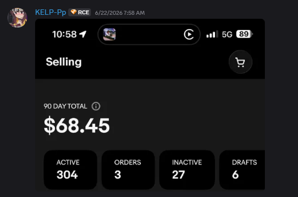 KELP-Pp’s Discord post: 304 active listings · first 3 orders