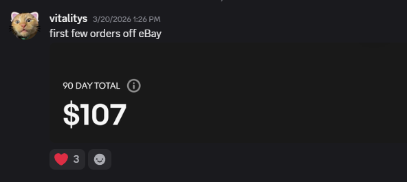vitalitys’s Discord post: $107 90-day sales